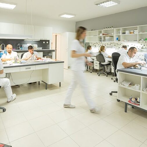 Busy dental laboratory View of busy dental laboratory